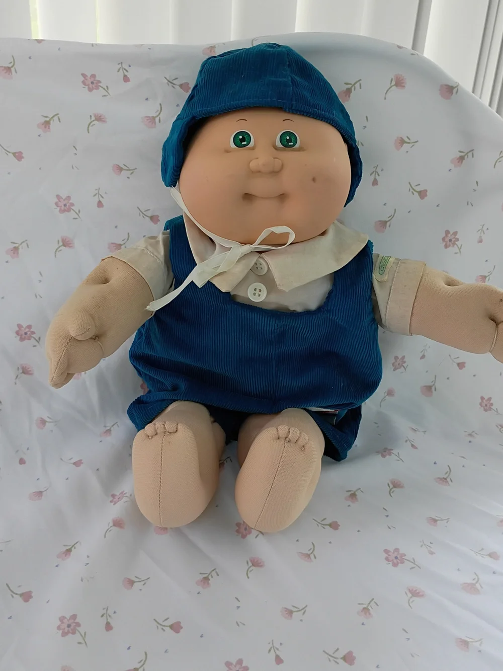 Cabbage Patch Doll Green Eyes HM 3 Dimple Yellow Tuft Baby Corduroy Outfit 1982